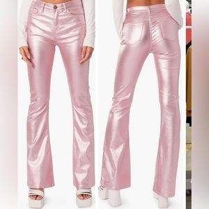 EDITED Luna Faux Leather flare leg , pink metallic pants